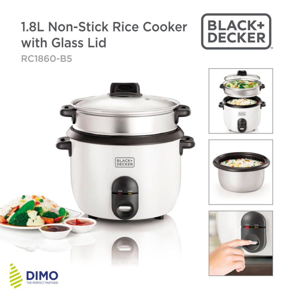 Black and Decker 1.8 Ltr. Rice Cooker with Glass Lid – RC1850-B5