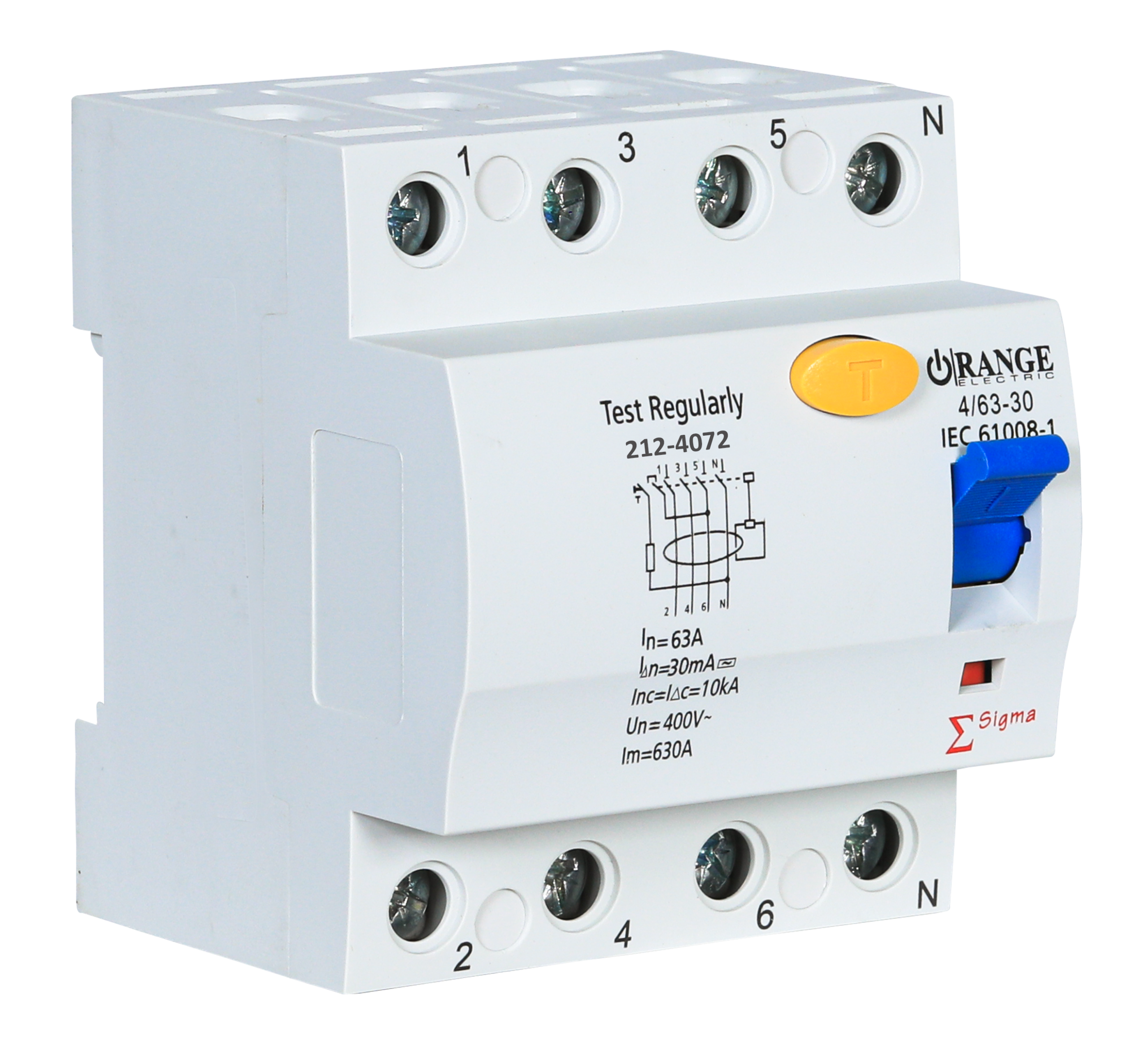 SIGMA 63Amp. 4Pole 30mA, 400V RCCB