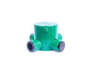 Deep junction box 4way 65mm PVC green with end caps 20/25mm Telephone