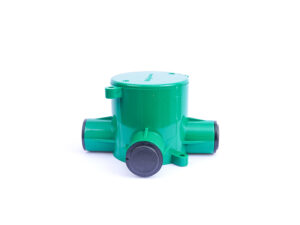 Deep junction box 4way 65mm PVC green with end caps 20/25mm Telephone