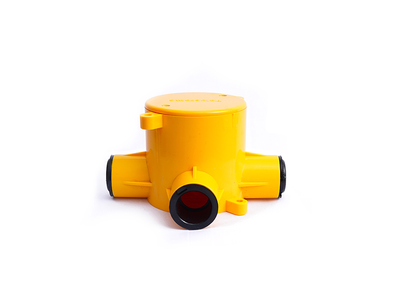 Deep junction box 4way 65mm PVC yellow with end caps 20/25mm TV