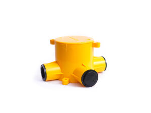 Deep junction box 4way 65mm PVC yellow with end caps 20/25mm TV