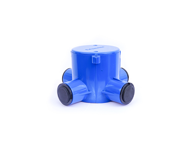 Deep junction box 4way 65mm PVC blue with end caps 20/25mm PA system