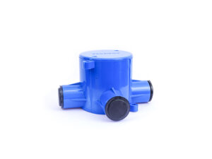 Deep junction box 4way 65mm PVC blue with end caps 20/25mm PA system