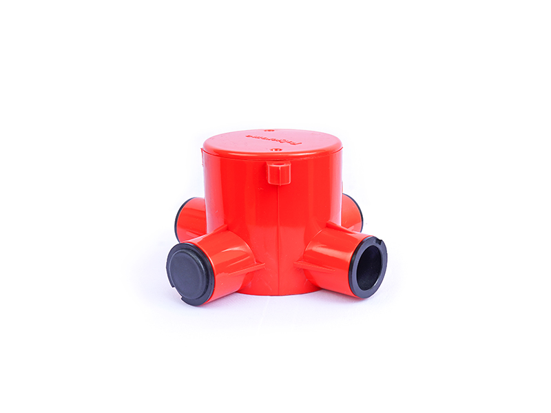 Deep junction box 4way 65mm PVC red with end caps 20/25mm Fire