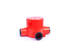 Deep junction box 4way 65mm PVC red with end caps 20/25mm Fire
