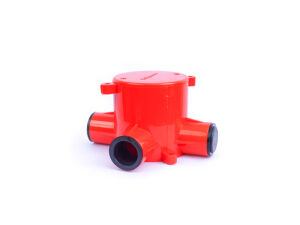 Deep junction box 4way 65mm PVC red with end caps 20/25mm Fire