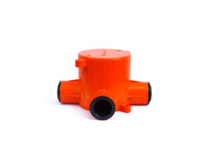 Deep junction box 4way 65mm PVC orange with end caps 20/25mm Electric