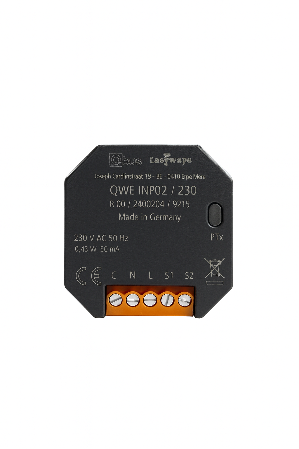 Qbus Wireless Easywave input module (230V powered) for 2 buttons / switches