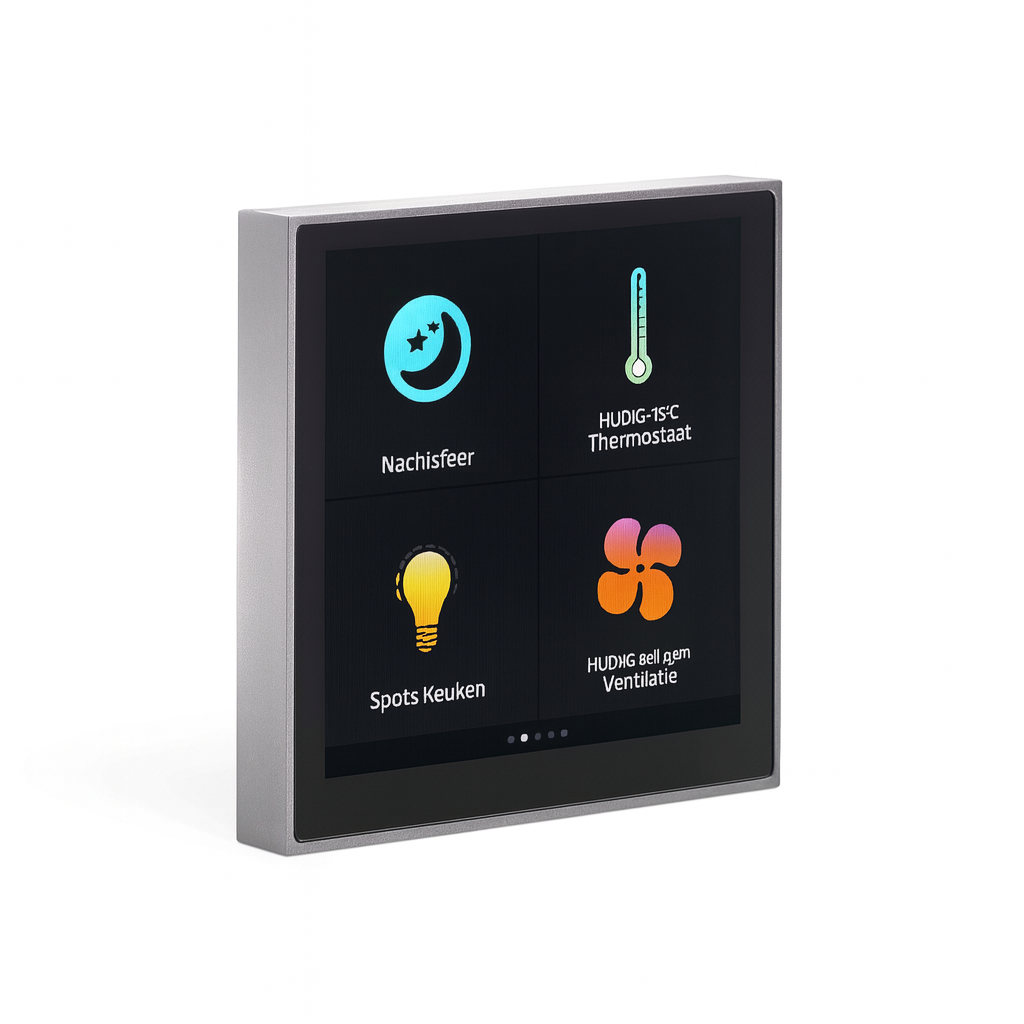 RoomMate Room Controller for 20 outputs with display and temperature sensor, black frame.