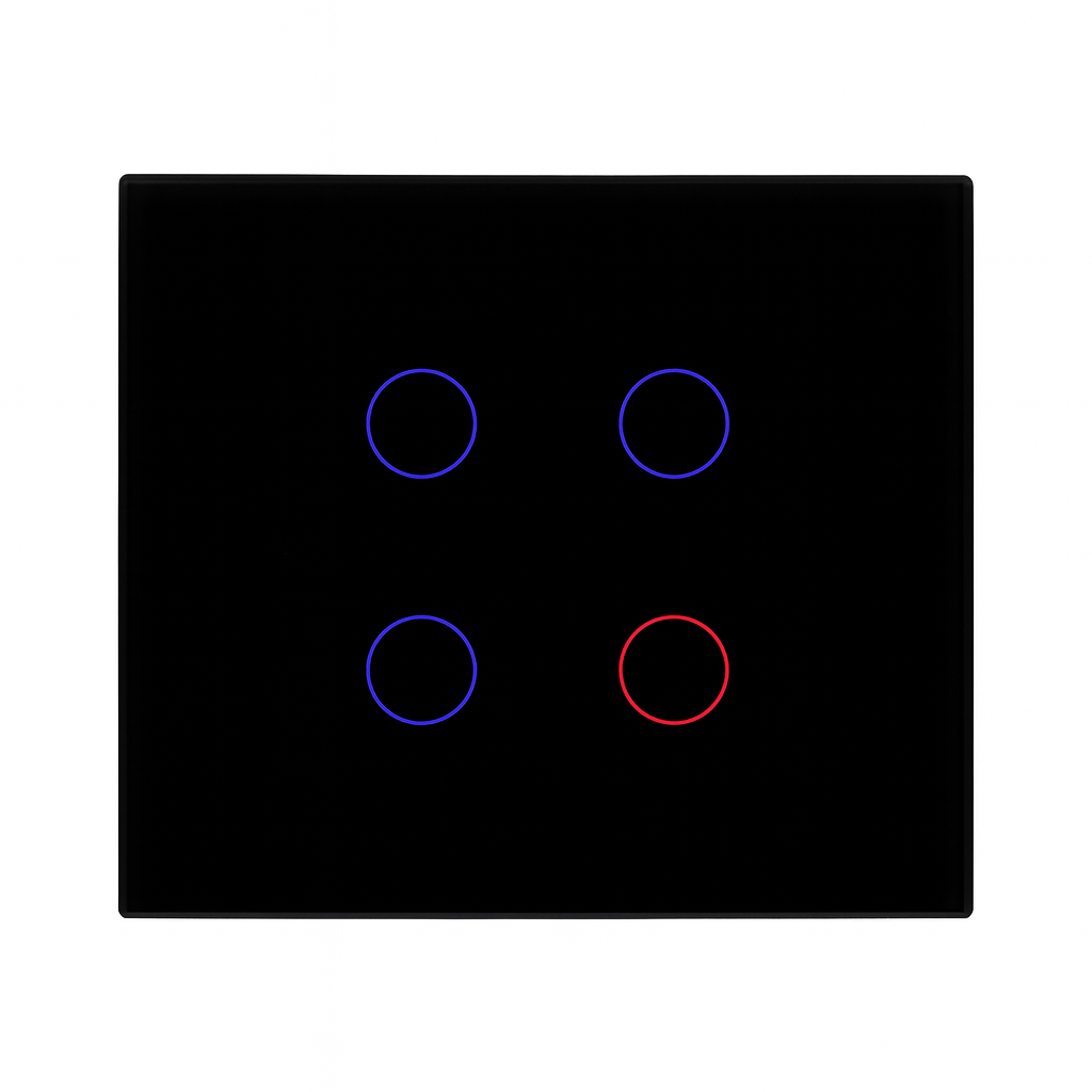 Smart Glass Switch Black, 4 buttons RGB