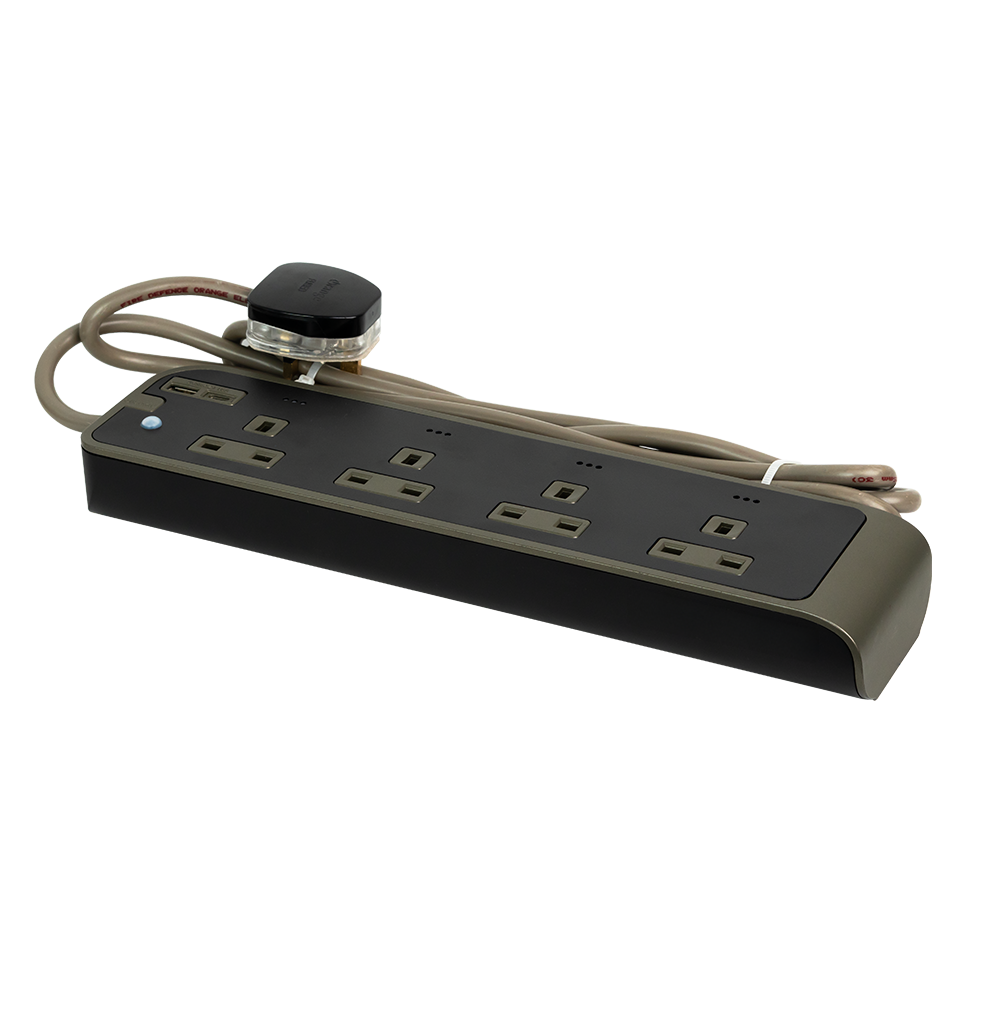 4 Outlet SMART Power Strip with Single Indicator with  3Meter Cord White with USB A+C Black Matte